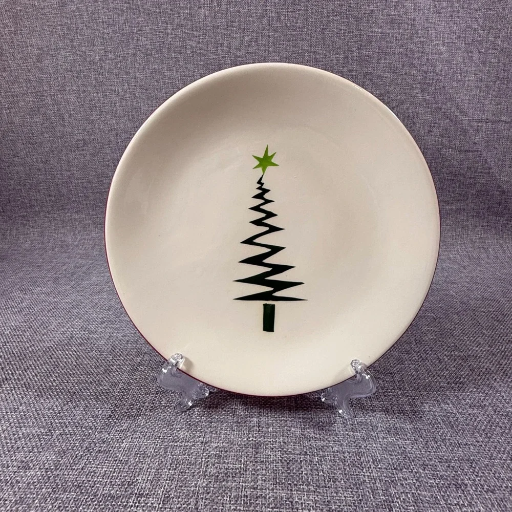 Garden Ridge Abstract Christmas Tree Salad Dessert Bread Plate Modern Festive 8